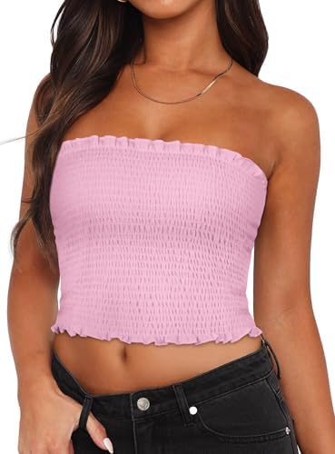 HGps8w Sexy Tube Crop Tops for Women Elastic Ruched Lace-Up